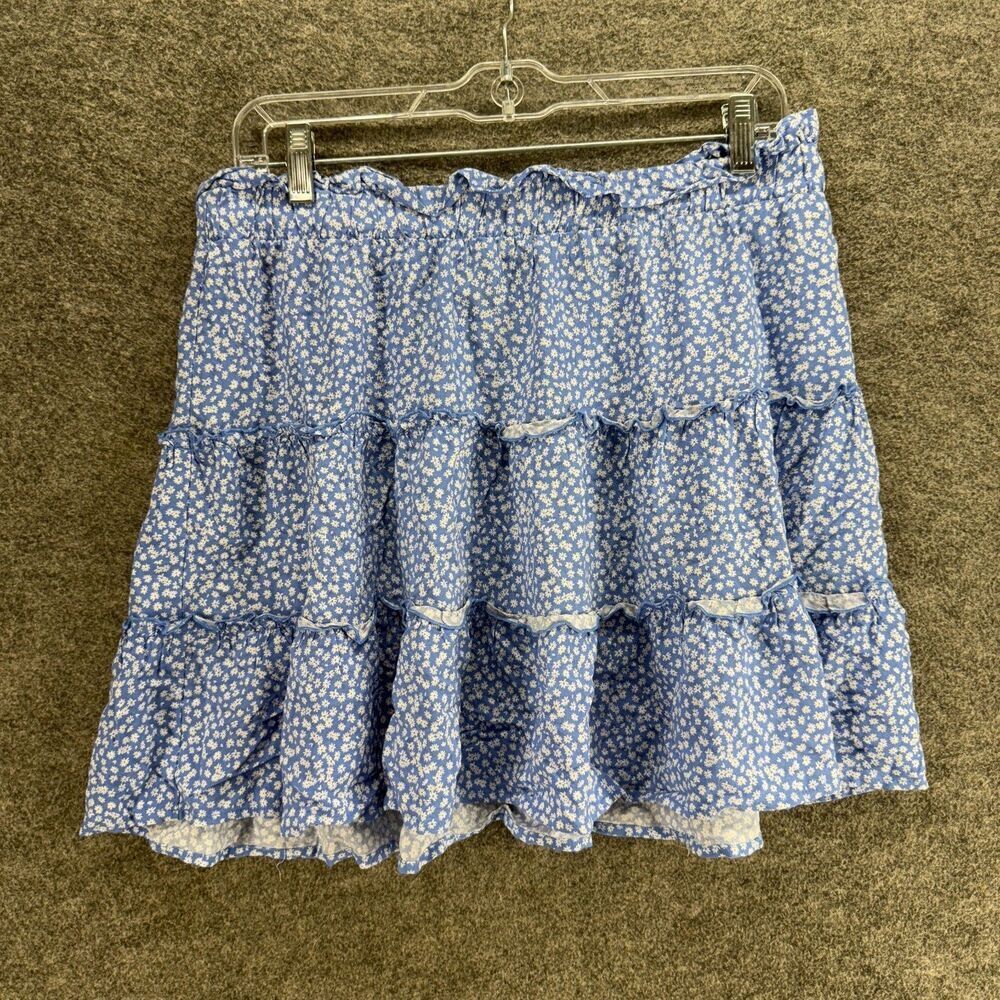 Wild Fable Skirt Women L Large Blue Floral A-Line Midi Mid Rise Pull On Rayon
